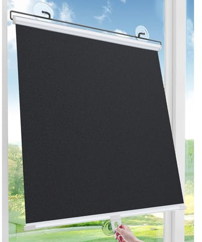 Sonakia Verdunkelungsrollos, Sonnenschutzrollos Mit Saugnäpfen, Verdunkelung Vorhänge, Dachfenster Rollo, Sichtschutzrollos Jalousien Ohne Bohren, Für Fenster Türen,Black-58x125cm/23 * 49in