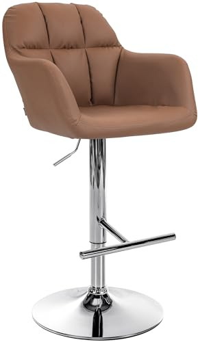 CLP Barhocker Natoma Kunstleder I 360° Drehbar, Metallgestell Höhenverstellbar Mit Fußstütze I Küchenhocker Mit Gepolsterter Sitzfläche Farbe Hellbraun Material Gestell Metall in Chromoptik