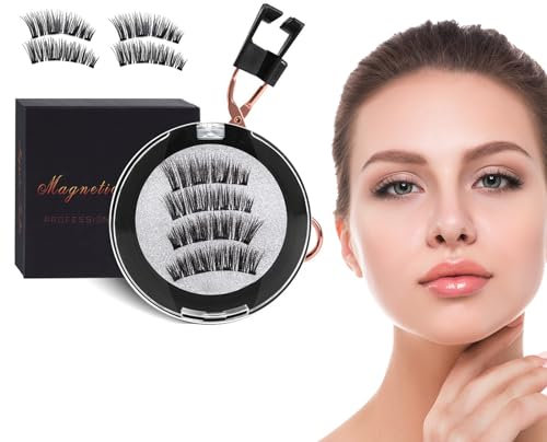 2 paia di ciglia magnetiche, ciglia finte riutilizzabili senza eyeliner, look naturale, migliorate doppie ciglia 3D 5D senza colla, senza eyeliner, con pinzette applicatore