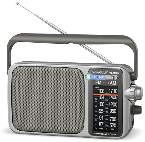 YOWGULF AM FM Radio with Best Reception, Bluetooth, Portable AM FM Transistor Radio, Battery Operated Radio or AC, Large Dial, Headphone Jack, Gift for Seniors and