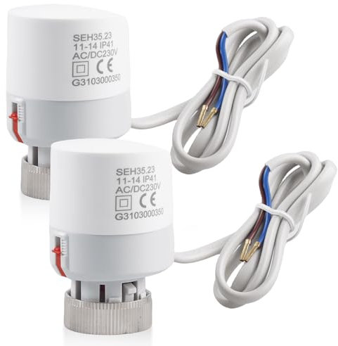 BORDEAG Actuador Térmico de Alto Rendimiento: 2 Unidades Actuador Térmico Eléctrico, Funcionamiento Confortable, Para Calefacción por Suelo (230V, M30x1,5, Blanco)