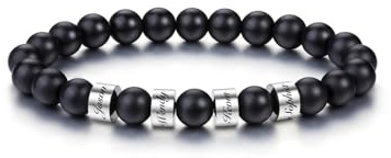 PiercingJak Perlenarmband mit Namen Herren Armband Gravur 1-5 Name Männer Perlen Armbänder 8mm Edelsteine Heilsteine Spiritueller Schmuck Personalisierte Geschenke für Mann