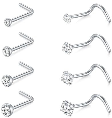 Briana Williams Nasenpiercing Stecker Silber Piercing Nase Edelstahl 20G Nasenstecker L Form Spiral Flach