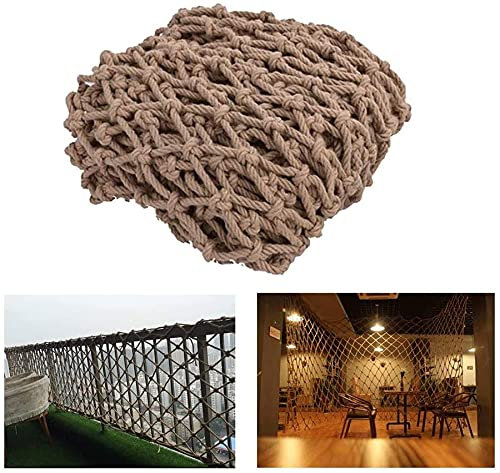 Safety Rope Netting, Hemp Rope Natural Ceiling Netting Jute Stair Railing Net Safety Net Protection Net Garden Decoration Balcony Fence Factory Indoor(2Mx11M(6.5FTx13.3FT))