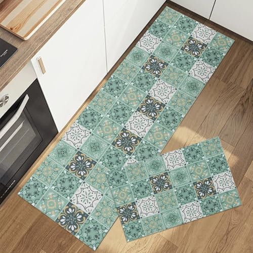 Taoyoule 2-teiliges Küchenteppich- und Matten-Set Komfortabler Bodenläufer Waschbar rutschfest Küchenteppich Für Die Heimdekoration Im Büro 43 x 75 cm + 43 x 150 cm