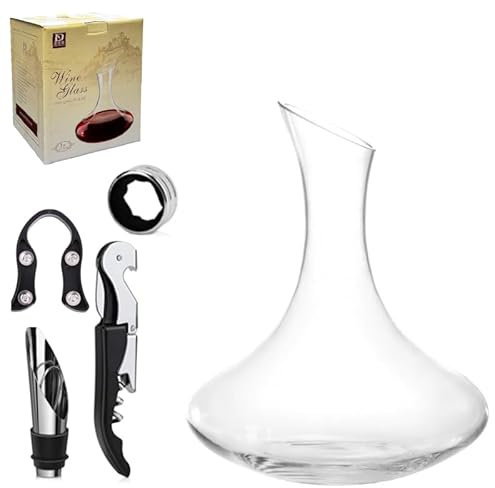 OCEANO Decanter Vino Caraffa per Decantare Areare Vino Rosso Vetro Trasparente Travaso Elegante Moderno Versatore per Serate Feste Idea Regalo Papà (Decanter + Accessori, 1.78)