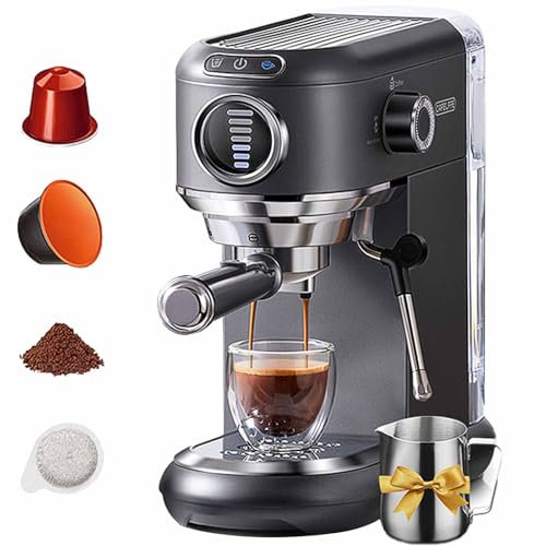 XoTiq Espresso Machine, Professional Coffee Machine, 2-in-1 Pods Coffee Maker, Multifunctional Machine with Milk Foam Steam Wand, Cold Hot Brewing Single-Serve Coffee Maker for Hotel Kitchen Coffee