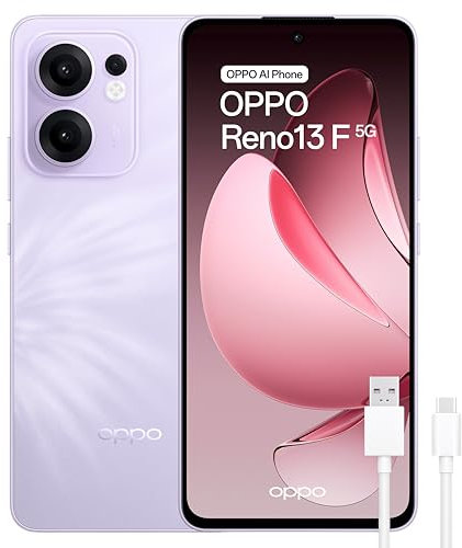OPPO Reno13 F 5G - Smartphone Libre con IA, 8GB RAM + 256, Pantalla AMOLED 6.67 120Hz, Cámara 50MP, IP69, Batería 5.800, Carga Rápida 45W, Versión Española - Morado
