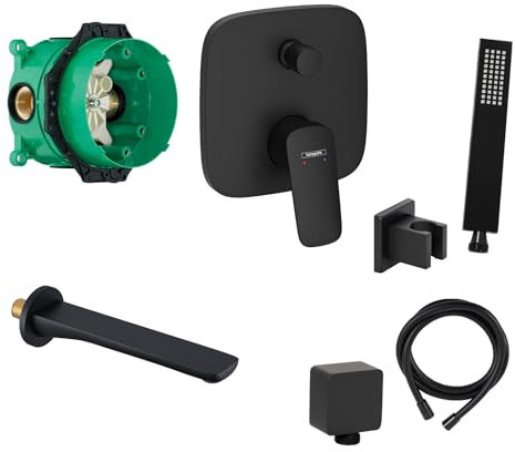 vanvilla Wannenset mit Unterputz Armatur Hansgrohe und vanvilla Handbrause, schwarz matt beschichtet Wannen-SET HGS56