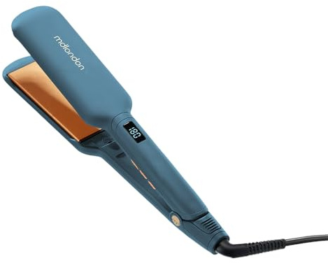 mdlondon PHAT Extra Wide Hair Straighteners, Smooths Long or Thick Hair Fast, 11 Heat Settings, Ceramic Tourmaline Plates, Ionic Technology, Fast Heat Up - Hair Straightners with Heat Mat, Casal Blue