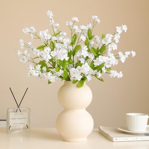 KIJING Künstliche Vergissmeinnicht Blumen, künstliche Blumenstiele für selbstgemachte Seidenarrangements, Hochzeit, Heimdekoration, Vasenstrauß (weiß), 6 Stück