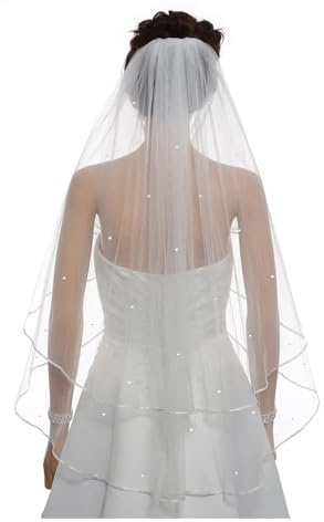 LYHYDMA Brautschleier Rand-Mitte gesammelter Rhinestone-Kristall-Brautschleier(Ivory)