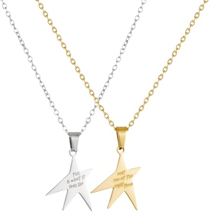 YELLOWPEACH 2pcs Feels Like Star Necklace Gold Silver Set GA Inspired Gift Music Album Gift Song Lyrics Gifts For Fan Friendship