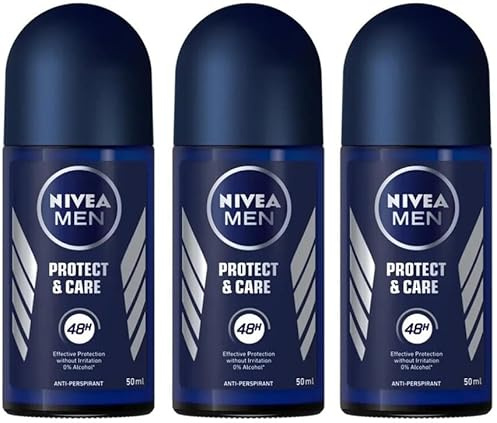 NIVEA Desodorante antitranspirante para hombre Protect & Care Roll-On 3 x 50 ml con 0% alcohol Desodorante Roll-On con NIVEA Men Care Complex regula la transpiración durante 48 horas