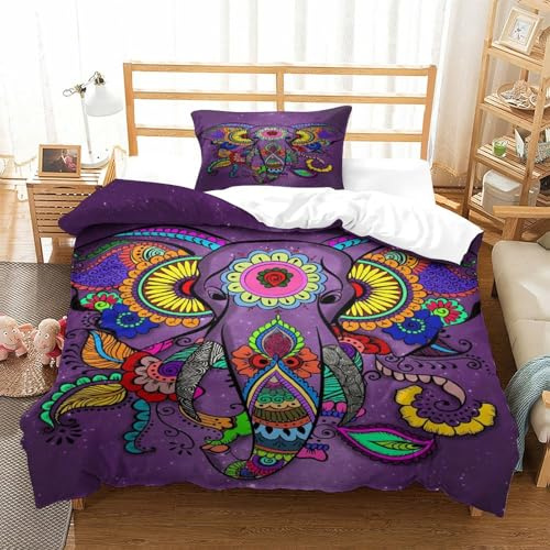 Elefante Mandala Juego De Cama De Microfibra Suave, Funda Nórdica, Indian Style Juego De Funda Nórdica Transpirable Quilt Cover Set con Invisible Cremallera, Ayuda para Dormir Single（135x200cm）