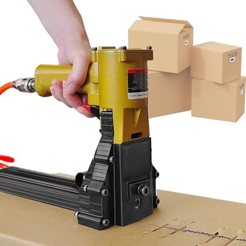 FLNOZAMZ Agrafeuse de Carton pneumatique Industrielle, agrafeuse de scellage de boîtes Portable pour Clous de 15 mm-18 mm / 22 mm, Outil d'emballage de Carton Automatique (15to18mm)