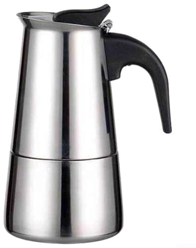 Caffettiera moka in acciaio inox, 2/4/6/9 tazze, compatibile con fornelli a induzione, valvola di sicurezza, manico resistente al calore (100 ml)