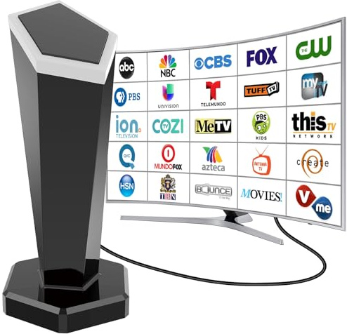 TV Antenna Indoor - 2026 Upgraded HD Digital Antenna for Smart, 360° Long Range Reception Supports 4K 1080P, TV Antenna for Local Channels in Crystal Clear, Easy Installation