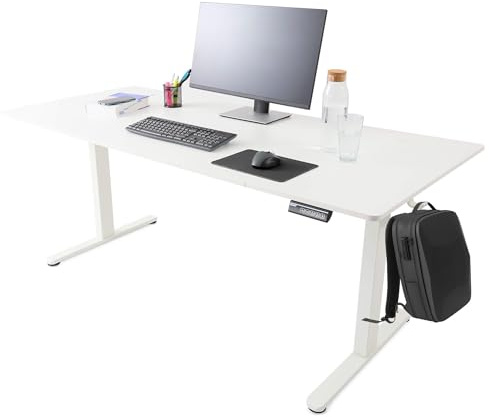 Arebos Elektriskt Skrivbord 180 x 80 cm – Höj- och Sänkbart med Minnesfunktion | Stå-Sitt Bord för Kontor & Hem |Ergonomisk Arbetsstation | Vit