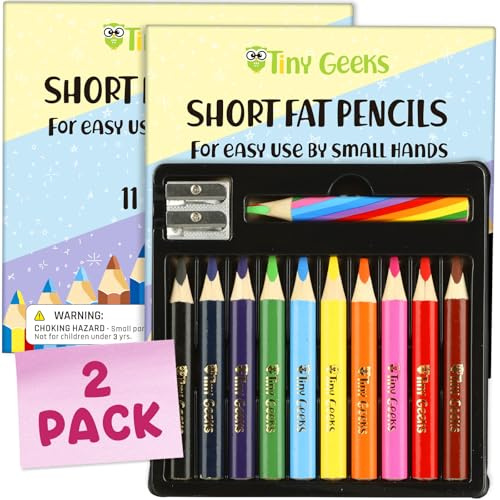 Short Fat Pencils Jumbo Farbstifte für Kinder 11 Teilig - Doppelpack | Nur 89 mm lang mit dreieckigem Griff für kleine Kinderhände