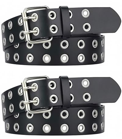 JUKOTA 2 pezzi Cintura con Doppia Fibbia Donna,Cintura in Pelle con Borchie Punk Cintura Moda Donna Jeans Cintura in Pelle Sintetica(Nero)