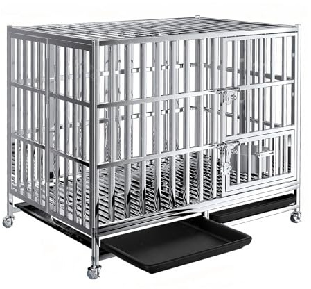 Hundekäfig Hundebox Faltbar Hunde Transportboxen Herausnehmbares Tablett, 3 Türen Extragroßes Haustierhaus Aus Metall Mit Schwenkrädern 250 Kg Tragkraft(125 * 79 * 110cm)