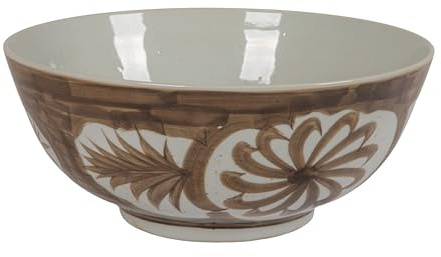 Creative Co-Op Hand-Painted Stoneware Bowl with Water Color Floral Design, Brown