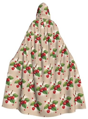 TTIGLHOH Preciosa capa con capucha grande con estampado de cereza roja para adultos, para Halloween, 57.8 pulgadas de largo, ideal para bata de mago