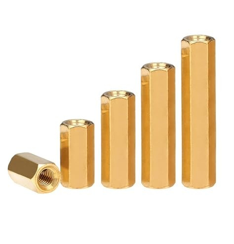 Écrou d'accouplement， Lot de 100 écrous couplage hexagonaux M2 longs en laiton for tiges filetées et goujons 3, 4, 5, 7, 6, 11, 13 14 mm(M2X5mm)