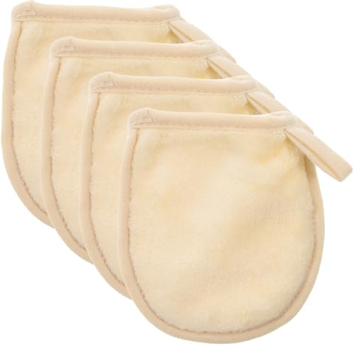 TOPBATHY Moufles de Nettoyage du Visage Blancs Réutilisables en Fibre, 4 Pièces, Design Simple pour Démaquillage et Soins du Visage Quotidien