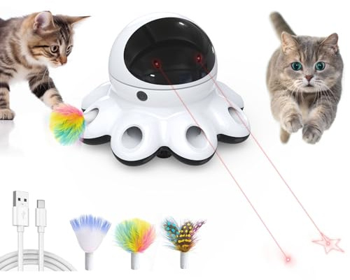 GoldenSun Katzenspielzeug, 2-in-1 Automatisches Katzenspielzeug, 8-Loch Whack-a-Mole & 360° Zufallsbewegung, USB Wiederaufladbar, Interaktives Katzenspielzeug für Gelangweilte Wohnungskatzen