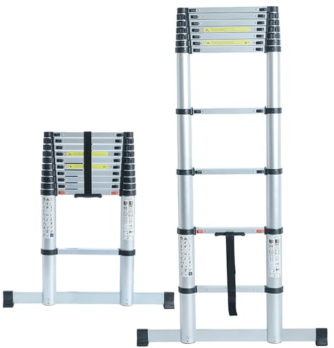 Telescopic Ladder Multi Purpose Upto 2.6m Max Height 8 Steps Soft Close System. Stability Safe Sturdy and Lightweight TUFFMATE