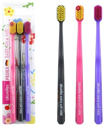 Vonmerie 3 Pces Brosse à Dents Adulte à Poils Ultra-Doux - Soin Doux pour Dents et Gencives Sensibles - Lot avec Emballage Individuel(Rouge+Gris+Violet)