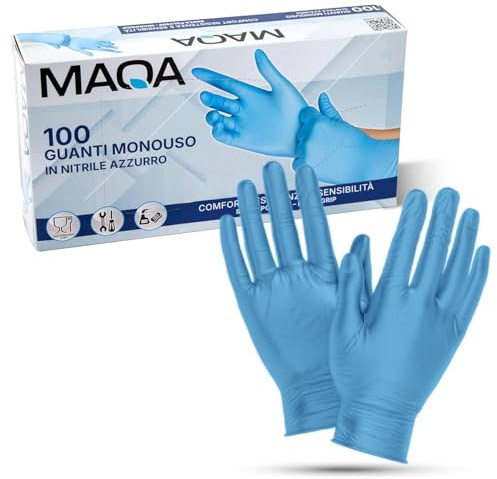 MAQA 300 Guanti Nitrile BLU Monouso | NO LATTICE, NO POLVERE | DPI Cat. III & Dispositivo Medico Classe I | Uso Professionale, Medico, Alimentare, Tattoo, Pulizie | Presa Microgrip, Taglia XL