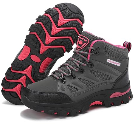Chaussures de Randonnée Montantes Femme Protection Cheville Bout Renforcé Maille Respirante Semelle Crantée Antidérapante Baskets Trekking Plein Air Gris Noir Rose Plusieurs(Grey,39)