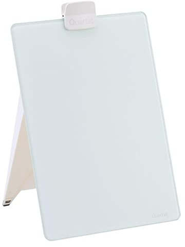 Quartet Dry Erase White Board 9W x 11H Desktop Glass Pad with Removable Clip and Marker, White (GDE119)