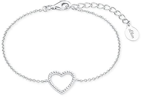 s.Oliver SO PURE Armband für Damen mit Herz Anhänger, Zirkonia / 925 Sterling Silber, Rhodiniert, Länge: 16-19 cm