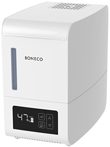 BONECO Verdampfer S250 I Luftbefeuchter I 3L Wassertank I für Räume bis 50 m² I Aroma Funktion I Touch-Bedienung I Programmierbarer Hygrostat I Handwarmer Nebel I CLEANING Mode (weiß)