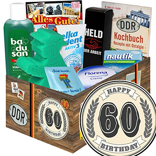 Ossi-Shop DDR Geschenkset zum 60. Geburtstag - Ostpaket Pflege Box | DDR Kochbuch mit 40 Rezepten - Ostalgie Beauty Set mit Badusan, Florena und Seife - Kultige Geschenkidee für Männer & Frauen