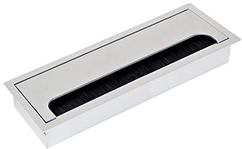 Emuca - Tappo passacavi rettangolare 269x80mm da incasso in scrivania/tavolo, organizzatore cavi per mobile, alluminio anodizzato