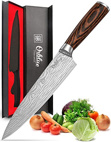 ORBLUE Coltello da Chef Professionale 20cm, Coltello da Cucina Ultra-Affilato, Ideale per Tagliare, Affettare e Tritare, Manico Ergonomico, per Uso Domestico e Professionale