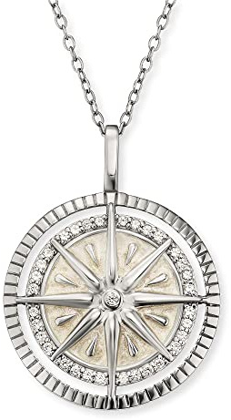 Engelsrufer Damen Halskette aus Sterling Silber mit Windrose Anhänger, Emaille & Zirkonia, Karabinerverschluss, verstellbar, 50 cm, nickelfrei