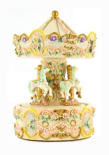 Miniatur Karussell aus Polystone mit Spieluhr/Spieldose/Musikbox, rotierenden Pferden und 18-Ton-Federspielwerk - Eine kleine Nachtmusik (W. A. Mozart)