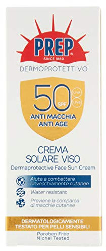 PREP, Crema Solare Viso SPF50 +, Protezione Solare, Protezione Raggi UVA/UVB, Senza Parabeni, Formato 50 ml