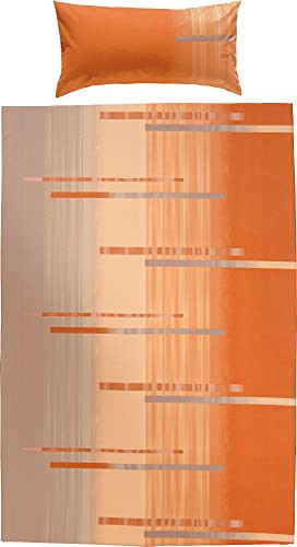 Erwin Müller Bettwäsche, Bettgarnitur Flanell orange-Taupe Größe 40x80 cm / 135x220 cm - flauschig warm, temparaturausgleichend, pflegeleicht, mit praktischem Reißverschluss (weitere Größen)