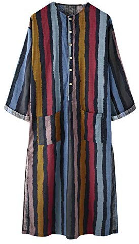 FUIW Caftano a righe colorate da uomo con bottoni arabi top Tuic allentati