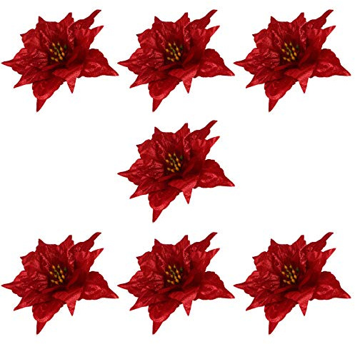 Milisten 7 Stück Weihnachtsbaum Dekorative Weihnachtsstern Und Roten Weihnachtsstern Künstliche Blumen Roten Glitzer Weihnachtsbaum Ornamente