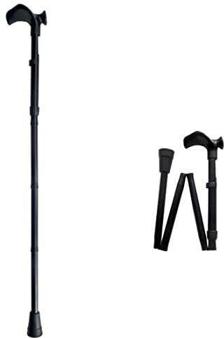 FabaCare Gehstock Handy anatomisch, faltbar, Gehstütze mit anatomischem Griff, höhenverstellbar, extra leicht, bis 100 kg, Schwarz Pulverbeschichte, Links