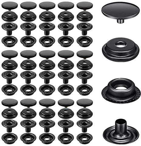 240pcs Snap Fastener Kit, BetterJonny 15mm Heavy Duty Messing Canvas Snap Button Schwarz Press Stud Cap für Bootstasche Leder DIY Craft