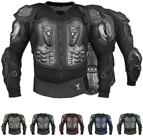 BULLDT Protektorenjacke Damen & Herren Titan für Motorrad Motocross ATV Skatebording Quad Scooter MTB Enduro Reiten Protektoren - Atmungaktiv 2in1 Jacke mit abnehmbar Rückenprotektor - Schwarz - XXL